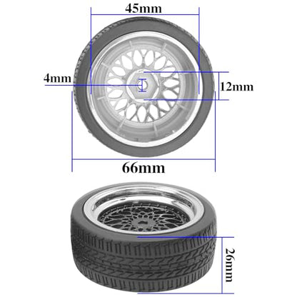 ShareGoo RC 1/10 On Road Tires & Wheel 12mm Hex Plastics Rims Compatible with Tamiya TT01 TT02 Kyosho Sakura D3 Traxxas 4Tec 2.0 1/10 RC On Road Racing & Touring Car (OD 66mm) - color: Od 66mm