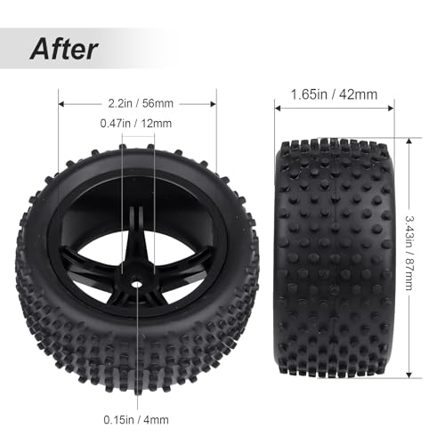 Hobbypark Pre-Glued 1/10 Buggy Wheels and Tires, Front (34mm Width) and Rear(42mm Width), Foam Inserts, 12mm Wheel Hex Hubs 4mm Axle Hole, Set of 4