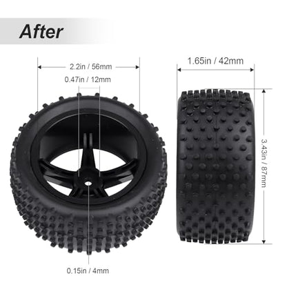 Hobbypark Pre-Glued 1/10 Buggy Wheels and Tires, Front (34mm Width) and Rear(42mm Width), Foam Inserts, 12mm Wheel Hex Hubs 4mm Axle Hole, Set of 4