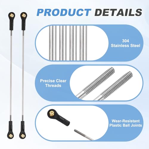 MECCANIXITY 2Pcs RC Boat Push Rod, 304 Stainless Steel Lever Steering Linkage Tie Rods with M2 Ball Head Joint for RC Car Boat Helicopter DIY Model Parts, 123-133mm - size: 123-133mm