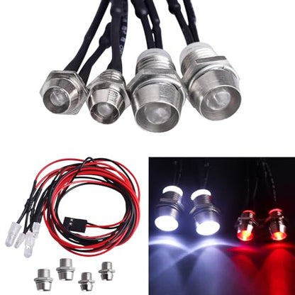 4Leds LED Lights Headlights Taillight Kit Accessories Compatible with Traxxas Arrma Axial SCX10 Redcat RC4WD HSP Tamiya RC Car Truck Tank Crawler (2 Red & 2 White)