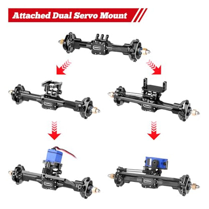 HobbyPark +10mm Extended Portal Axle Complete Set with Servo Mount & Links Built-in Metal Steel Gears for 1/18 TRX4M Defender Bronco K10 F150 High Trail Upgrades, Front and Rear (Black)