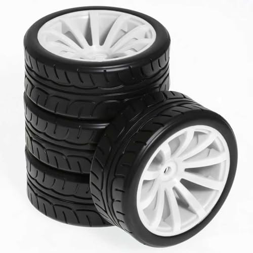 RC OD 65mm 1/10 Rally Racing Touring Tires & Plastic Wheels 12mm Hex for 1:10 1/12 On Road Drift Street Car Tamiya TT01 TT02 Traxxas XV02 XV01 TA06 HPI KYOSHO PTG2 A959 4PCS (Green) - color: Green