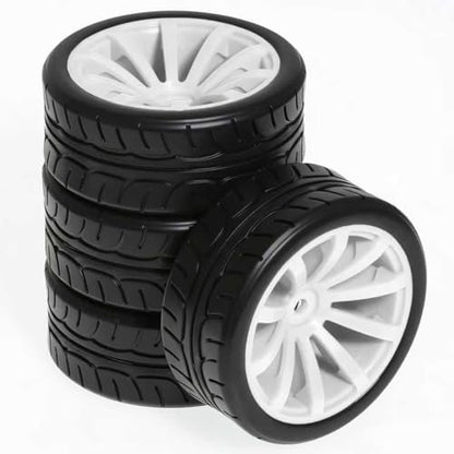 RC OD 65mm 1/10 Rally Racing Touring Tires & Plastic Wheels 12mm Hex for 1:10 1/12 On Road Drift Street Car Tamiya TT01 TT02 Traxxas XV02 XV01 TA06 HPI KYOSHO PTG2 A959 4PCS (Green) - color: Green
