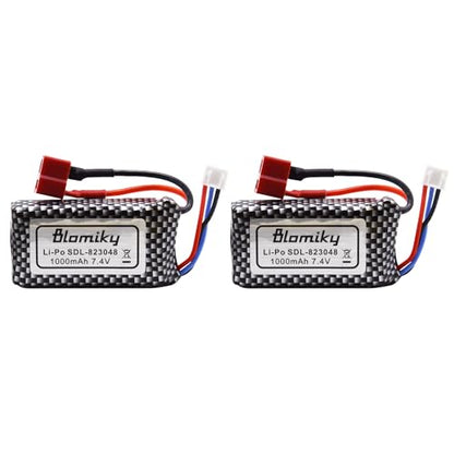 Blomiky 2 Pack 7.4V 1000mAh 7.4Wh 30C Lipo Battery T Plug Suitable for Haiboxing 18859E 18858 16890A and Q903 RC Trucks / Q903 Battery only