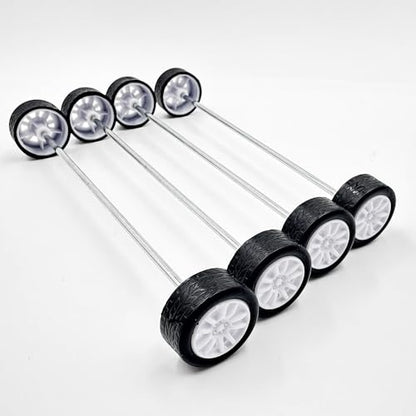 20PCS Small Toy Car Wheel 16mm Model Car Mini Rubber Tire Wheels with 10PCS Shaft Round Rod Axles for DIY Model Toy RC Car Truck Robot Building Accessories (White 2x16mm) - style: White 2x16mm