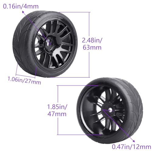 HobbyPark Glued 1/10 On-Road RC Touring Tires and Wheels Set for 1/18 Traxxas Latrax Teton 4 Tec 2.0 3.0 Tamiya TT02 TT01 Brushless (4-Pack) (Color A) - color: Color a