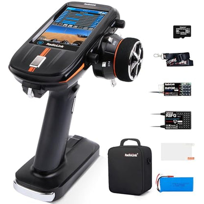 ATA HOBBY Radiolink RC8X 8CH 2.4G RC Transmitter and R8FG&R4FGM Gyro Receivers, 4.3" Full Color IPS Touch Screen RC Remote Controller, 600m Long Range, 200 Models for RC Crawler Drifting Cars Boats | 2.4GHz, 600m Long Range RC Remote and Receiver, 4.3" Fu