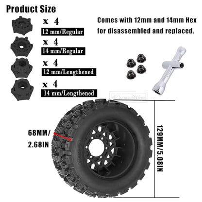 RC Wheels and Tires for 1/10 RC Scale Car,Rustler Stampede Hoss,Arrm a Granite Vorteks Big Rock 3S,MX28 2.8" Truck Tires and Wheels w/ 12mm/14mm Hex,4pcs,Black - color: Black(4pcs)
