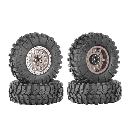 4PCS 1.3" Aluminum Alloy Beadlock Wheel Rims All-Terrain Tyre 70mm Rubber Tires Set with 5mm & 7mm Hex for 1/12 1/14 1/18 1/24 RC Rock Crawler Car Upgrade Parts (C-Brown) - color: C-brown