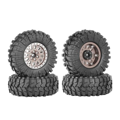 4PCS 1.3" Aluminum Alloy Beadlock Wheel Rims All-Terrain Tyre 70mm Rubber Tires Set with 5mm & 7mm Hex for 1/12 1/14 1/18 1/24 RC Rock Crawler Car Upgrade Parts (C-Brown) - color: C-brown