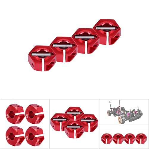 4 Pcs Universal Wheel Hex Hub Adapters,12mm Wheel Hex Mount with Pins and Screws,Wheel Hex Drive Adapters Hub RC Model Vehicle Accessory for RC Spare Part RC Car Upgrade Parts (6.0MM red) - size: 6.0MM red