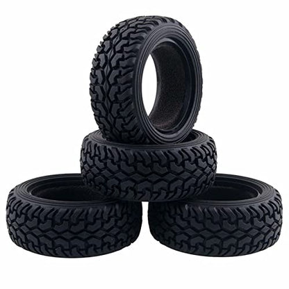 75mm Rubber Tires and 6 Spokes Green Plastic Wheel Rims for 1/10 Scale HSP 94123 HPI Kyosho Tamiya RC On Road Car 1:16 Rally Car (Black) - color: C, Black