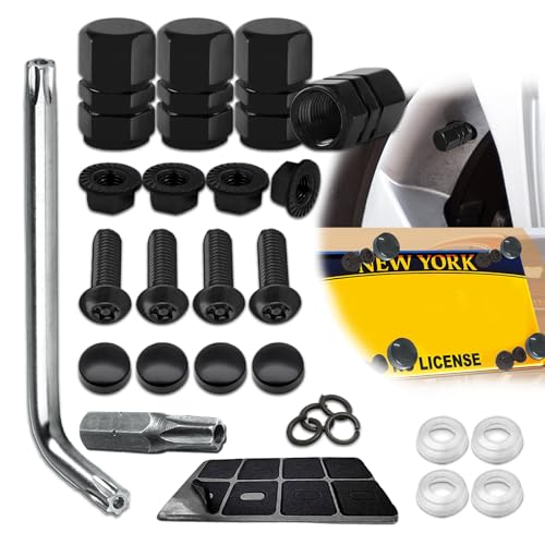 4Set Anti Theft License Plate Screws, License Plate Fasteners, Stainless Steel License Plate Screws with Tire Valve Caps, Car Accessories Security Bolts Fasteners for Front Rear Frame Holder Mounting - color: style 2