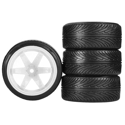 1/10 Drift Wheels and Tires Set,WONFAST 4PCS 63mm Plastic Hard Tyres 6-Spoke Wheels Rims 12mm Hex for 1:10 RC On-Road Drifting Car Replacement for HSP Tamiya HPI Kyosho (White) - color: White