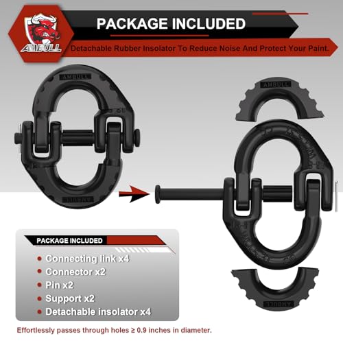 2 Pack 1/2" Safety Chain Connector Link, G80 Tow Hitch Hammerlock Coupling Link, Tow Chain Connector with 12000 lbs Loading (Black) - color: Black