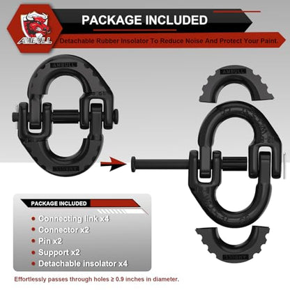2 Pack 1/2" Safety Chain Connector Link, G80 Tow Hitch Hammerlock Coupling Link, Tow Chain Connector with 12000 lbs Loading (Black) - color: Black