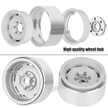 (4PCS) Aluminum 1.9 Beadlock Wheel Rims Heavy Duty for 1/10 SCX10 SCX10 II SCX10 III TRX4 D90 90046.Wheels Rim 1.9inch Beadlock Tires Wheel Hub Rim,Silver - color: Silver