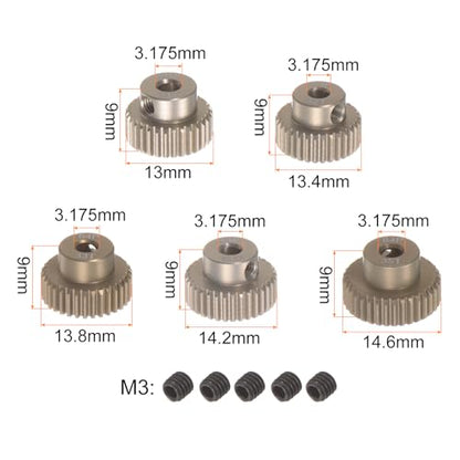 uxcell 64P Pinion Gear Set 3.175mm (1/8") Shaft 31T 32T 33T 34T 35T Aluminum Alloy Motor Gears for 1/10 RC Car (5pcs) - size: 3.175mm (1/8") x 31T 32T 33T 34T 35T