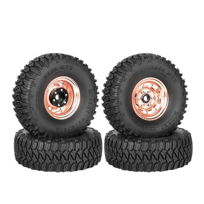 4PCS 1.55 inch Aluminum Metal Beadlock Wheels Rim Rubber Tires Set Replacement for 1/10 RC Crawler Car for D90 TF2 Tamiya CC01 CC02 LC70 JIMNY Axial AX90069 Upgrade Parts(Rose Gold) - color: Rose Gold