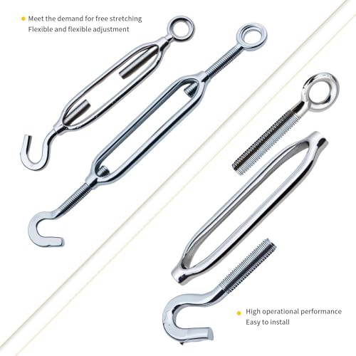Stainless Steel Turnbuckle Kit, 10PCS Adjustable Turnbuckle Tensioner for Metal Cable Wire, Hook and Eye Tensioners for Shade Sails, Heavy Duty,Rust-Proof,5/16 inch (M8) - style: M8