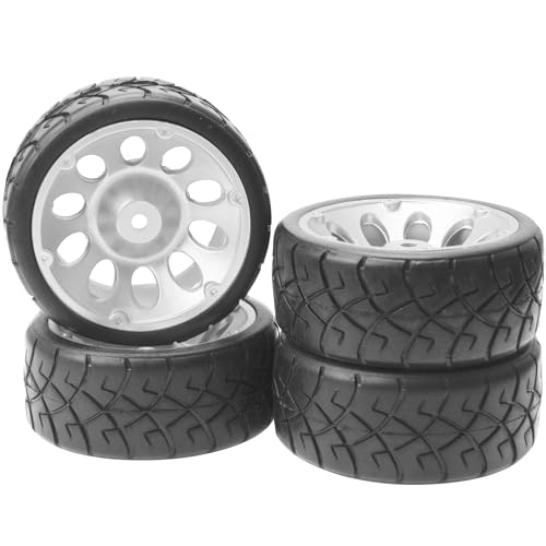 ShareGoo RC 1/10 On Road Tires OD2.55 Rubber & Plastics Wheel Rims 12mm Hex Compatible with HSP Tamiya TT01 XV01 Kyosho WR8 Sakura WLtoys Traxxas 1/10 RC On-Road Racing Touring Car