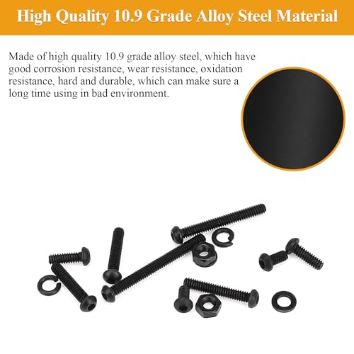 565 Pieces M2 Screws Nuts Washers Set Black, Sutemribor M2 x 4/6/8/10/12/16/20mm Button Head Socket Cap Screws Nuts Washers Assortment Kit, 10.9 Grade Alloy Steel, Fully Threaded - size: M2, style: Button Head Socket Cap