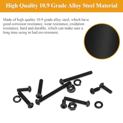 565 Pieces M2 Screws Nuts Washers Set Black, Sutemribor M2 x 4/6/8/10/12/16/20mm Button Head Socket Cap Screws Nuts Washers Assortment Kit, 10.9 Grade Alloy Steel, Fully Threaded - size: M2, style: Button Head Socket Cap