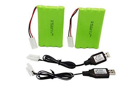 Blomiky 2 Pack 9.6V 2000mAH NiMH Rechargeable AA Battery Packs with Standard Tamiya Connectors Plug and USB Cable for RC Tank Car Truck and Vehicles 9.6V Tamiya 2