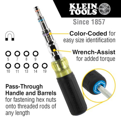 Klein Tools 32809MAGM 11-in-1 Multi-Nut Driver Tool, Magnetic Pass-Through Driver with Metric Hex Nut Sizes 5mm to 19mm - style: 11-in-1 Metric Nut Driver