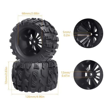 Preglued RC 1/10 Monster Truck Tires and 12mm Hex Wheels for Traxxas Stampede Hoss Rustler 4x4 VXL 2WD Redcat Volcano EPX S30 HSP 94111