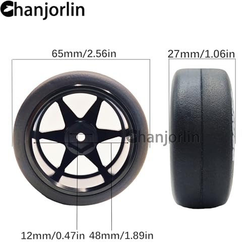 RC 1/10 Drift Tires & Aluminum Wheels 12mm Hex OD 65mm Hard Drift Racing Smooth Tyres for 1:10 1/12 Rally Street On Road Touring Car TT01 TT02 XV02 XV01 TA06 HPI KYOSHO PTG2 4PCS (Black) - color: Black