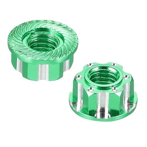 MECCANIXITY Hexagonal Nuts Aluminum M4 RC Wheel Carving Hex Nuts Dustproof Anti-Skid Mount Cap for 1/10 RC Model Car Trucks Off Road Car Upgraded Parts Pack of 2(Green) - color: Green