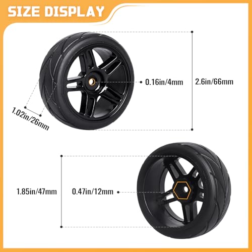 Pre-Glued 12mm Hex 1/10 RC Touring Car Wheels & Tires for Traxxas 4-Tec 2.0 Tamiya TT02 TT01 1/14 Wltoys 144001 1/18 Latrax Teton SST Kyosho Fazer MK2 HPI, 4pcs