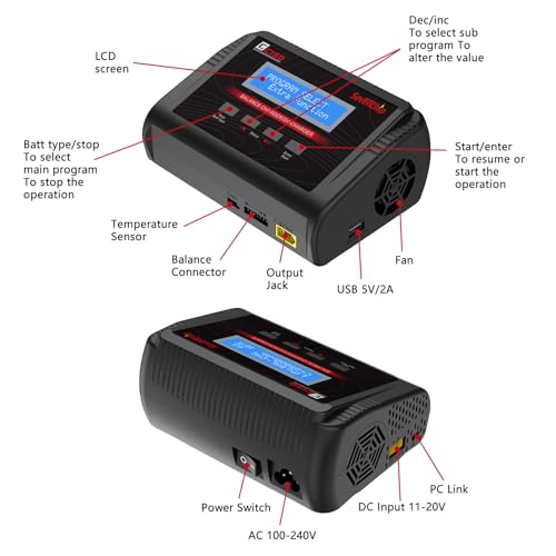 LiPo Battery Charger, 150W 10A AC/DC RC Balance Charger for 1-6S LiPo/LiHV/Li-ion/Life, NiMH NiCd (1-15S) Pb, Fast Charging for RC Car, Drone, Airplane, Helicopter