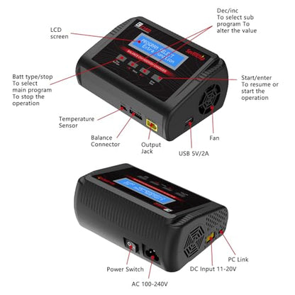 LiPo Battery Charger, 150W 10A AC/DC RC Balance Charger for 1-6S LiPo/LiHV/Li-ion/Life, NiMH NiCd (1-15S) Pb, Fast Charging for RC Car, Drone, Airplane, Helicopter