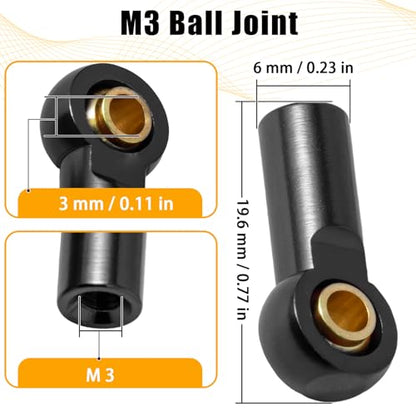 10PCS Aluminum M3 Tie Rod End Ball Joint Link Ball Head Holder 3mm RC Car Upgrade Parts, Compatible with Tamiya HSP Traxxas TRX4 Axial SCX10 D90 1/10 RC Car Truck Buggy Crawler, Black - color: Black