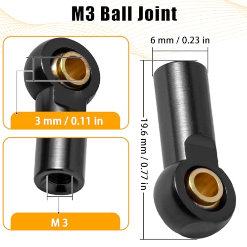 10PCS Aluminum M3 Tie Rod End Ball Joint Link Ball Head Holder 3mm RC Car Upgrade Parts, Compatible with Tamiya HSP Traxxas TRX4 Axial SCX10 D90 1/10 RC Car Truck Buggy Crawler, Black - color: Black