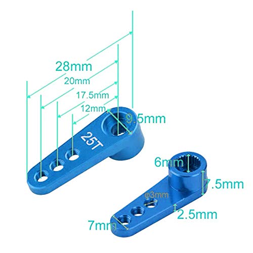 3PCS Metal 25T Servo Horn M3 Threads Steering Arm Server Rocker Adapter Compatible with Savox Power HD HSP Servos Motor 1/8 1/10 RC Car Truck,Blue