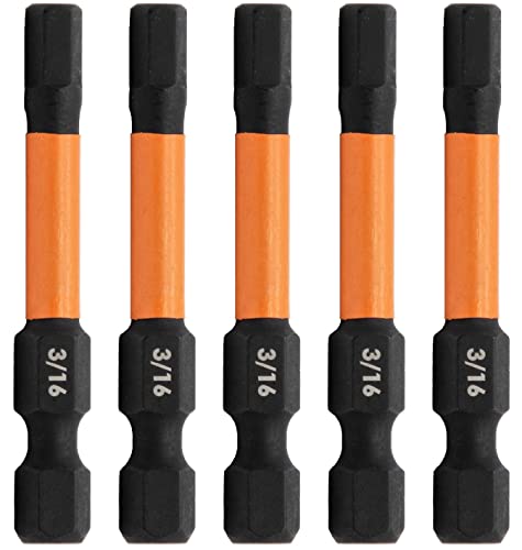 5pc 3/16mm Hex Bit Set 2 Inch S2 Steel Impact Allen Wrench Screwdriver Bits | Precision machined hex tip for machinery & furniture assembly. Extended 2" reach for quick-release 1/4" hex chucks. - size: 0.188 in