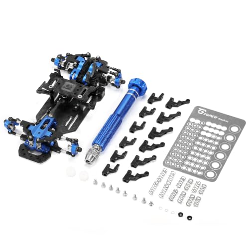 RC Car Frame, 1/24 1/28 TG Racing Carbon Fiber Assembled Mini Rear Drive RWD Drift Racing Car Frame Body Kit with Tools DIY Parts (Blue) - color: D.blue