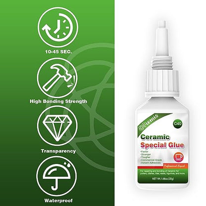 30g Ceramic Glue, Instant Ceramic Super Glue for Porcelain &Pottery | Fast Drying | Heat Resistant | Waterproof Strong Adhesive for Bonding Ceramic, Dishes, Tiles, DIY Crafts - size: Ceramic Glu
