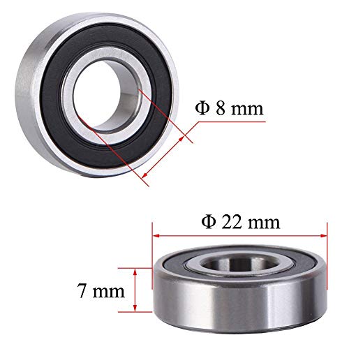 WAFJAMF 10 Pack 608-RS Ball Bearing Double Rubber Sealed Miniature Set | Deep groove 8mm x 22mm x 7mm shielded steel wheel components for skateboards, inline roller skates, longboards & scooters