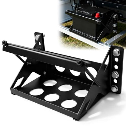 Metal Steel Bolt-in Battery Mounting Tray Bracket for Car Truck Boat RV Trailer Fits up to 10.63"x7.06"x7.5"Battery, Anti-Rust Corrosion, Black