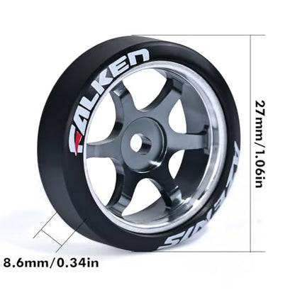 4Pcs 22mm 1/28 Rc Car Drift Wheel Hub with Rc Car Drift Tires for 1/28 MINI-Q HGD1 DRZ Wltoys K969 RC Drift Car Upgrade Parts (Logo-Titanium)