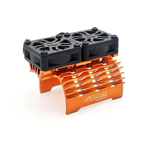 30mm RC Motor Cooling Fans, Hobby Twin Fan with Metal Heatsink for 1/8 1/10 RC Car 3650 3660 540 550 (30mm Orange for 40/42mm Motor) - style: 30mm Orange for 40/42mm Motor