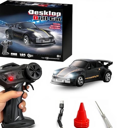 RC Drift Car, 1/64 Mini RC Remote Control Car, 2.4GHz Full Proportional RTR High Speed Micro Sports Racing Drift, 4WD HobbyFast Race Vehicle with Lights, Model Toys Gift for Kids, Boys, Adults - color: Black