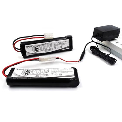 (2-Pack) 8.4V 3000mAh Ni-MH Battery for M16, SR16, AK, MP5 Airsoft | Fits M16A1, Knights SR16, MP5 SD5, MK5A4, G3 SD1, M16VN, CA G3 SG1 and G3 A3; standard Tamiya connector and charger included. - color: (2-Pack) 8.4V 3000mAh TAMIYA