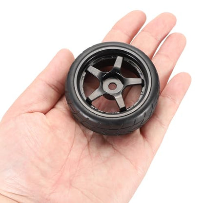 uxcell 4-Pair High-Grip RC Car Tire & Wheel Set for 1/10 Scale On-Road Touring Cars - Soft Rubber Tyres with 12mm Hubs, Black, Type g