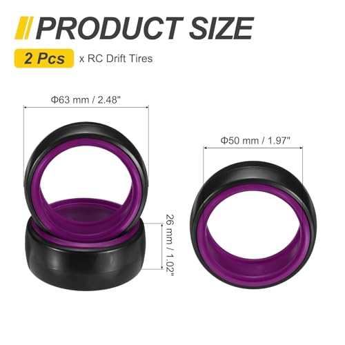 MECCANIXITY 2Pcs 1/10 RC On-Road Car Tyres, RC Drift Tires Hard Plastic Tyre Replacement for Remote Controlled Drifting Vehicles, Black Purple - color: Black Purple